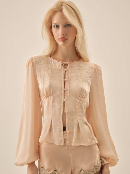 For Love and Lemons Betsy Bow Blouse - Pale Peach