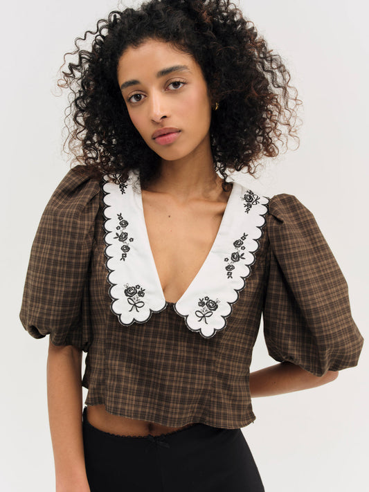 For Love and Lemons University Plaid Top - Brown