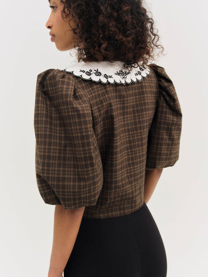 For Love and Lemons University Plaid Top - Brown