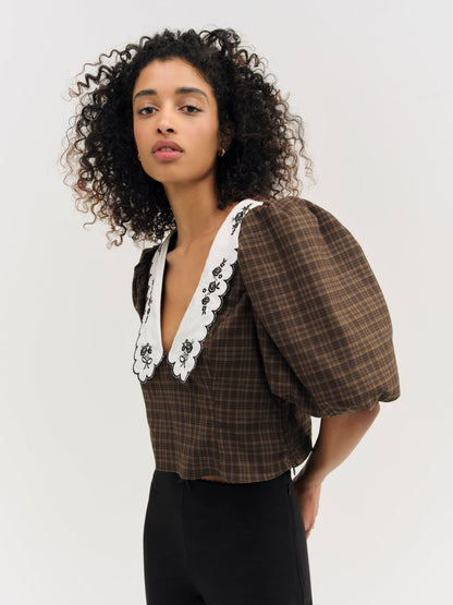 For Love and Lemons University Plaid Top - Brown