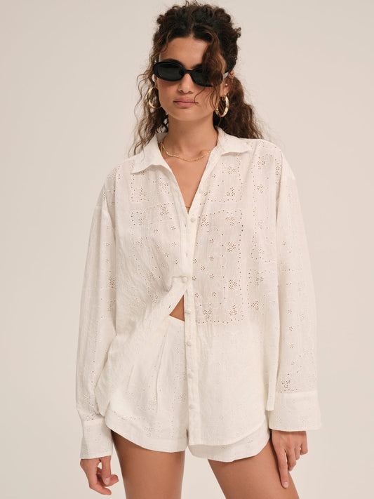 For Love and Lemons Handkerchief Button-Up Shirt - White