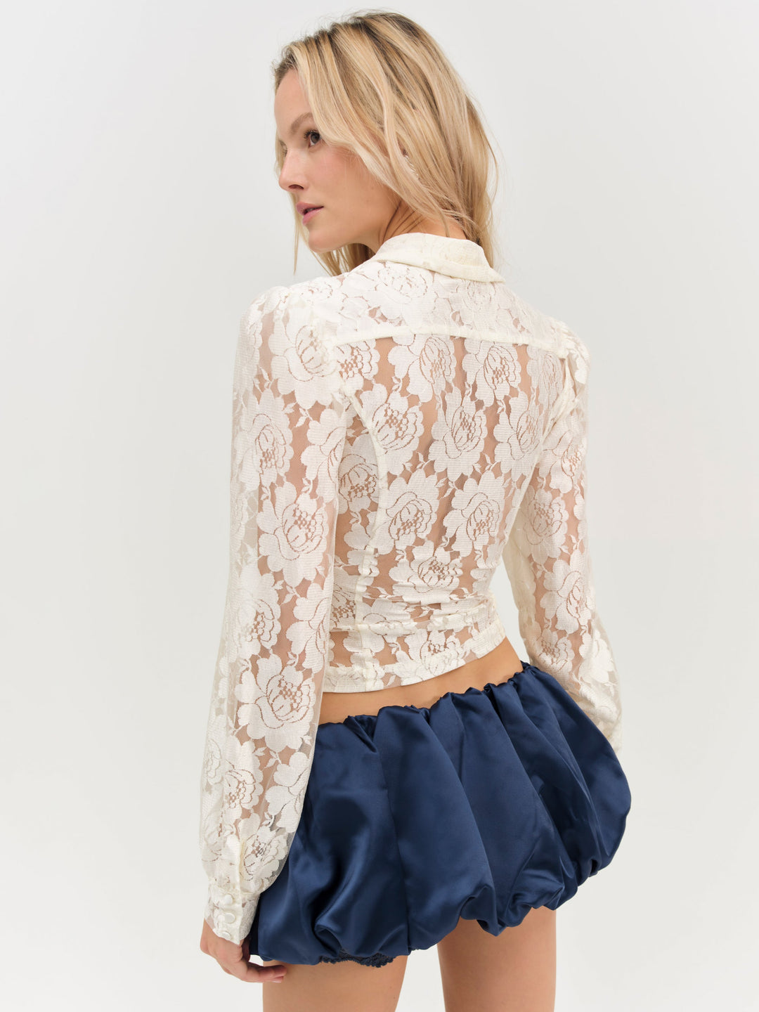 For Love and Lemons Claudia Rose Lace Button Down Top - Cream