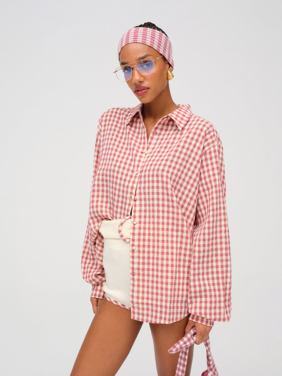For Love and Lemons Georgia Gingham Button Down - Mauve