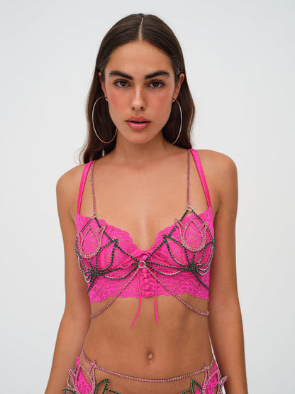 For Love and Lemons Tulip Rhinestone Bralette - Pink