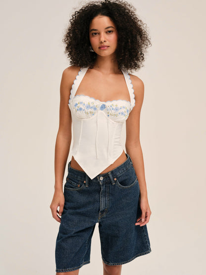 For Love and Lemons Tea Time Poplin Bustier - White