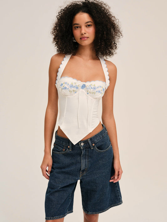 For Love and Lemons Tea Time Poplin Bustier - White