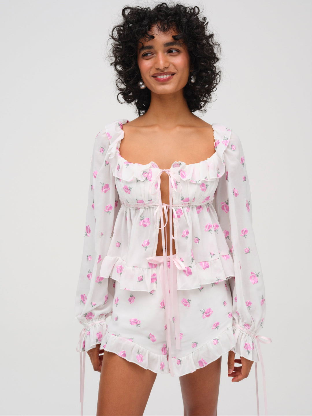 For Love and Lemons Fiona Floral Top - White