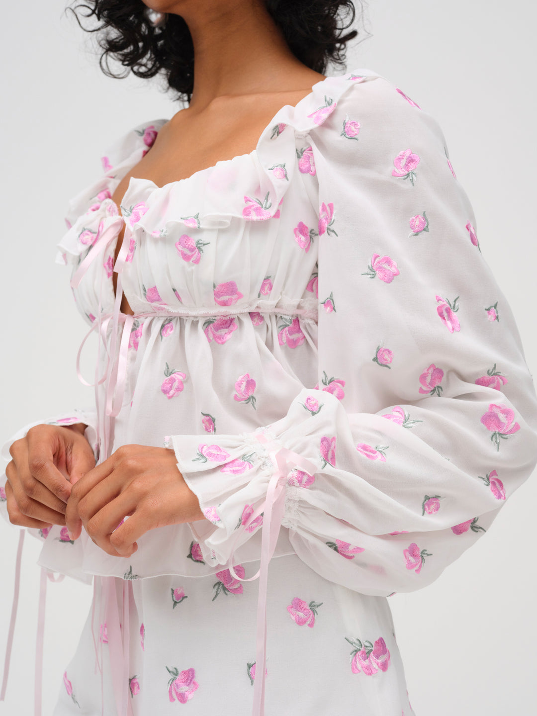 For Love and Lemons Fiona Floral Top - White