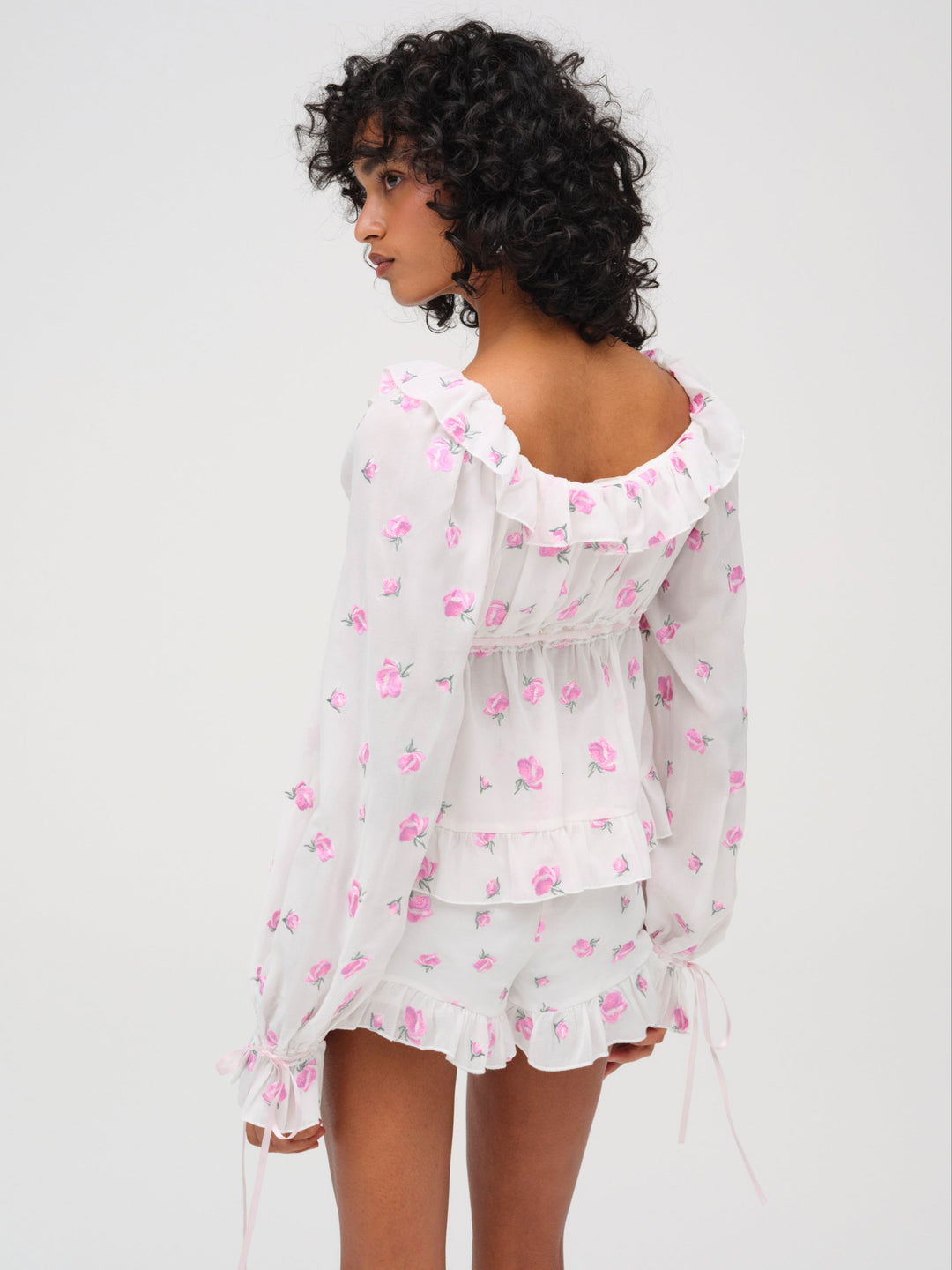 For Love and Lemons Fiona Floral Top - White