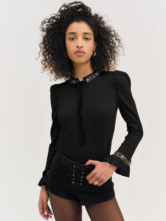For Love and Lemons Naomi Knit Long Sleeve Top - Black