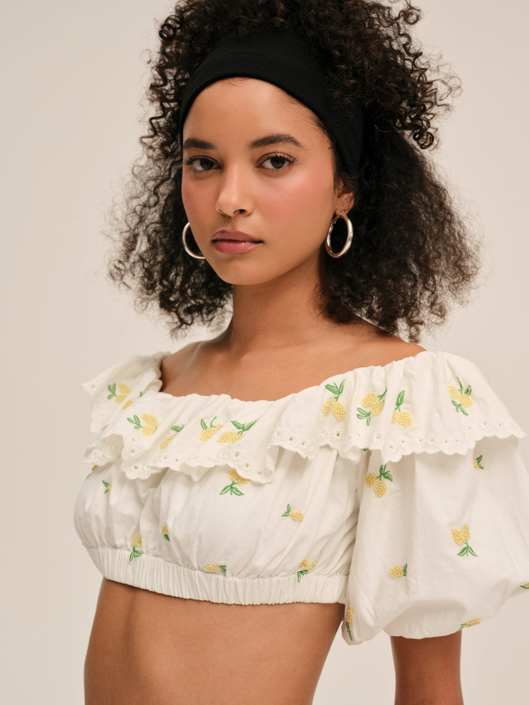 For Love and Lemons Lemon Spritz Crop Top - White
