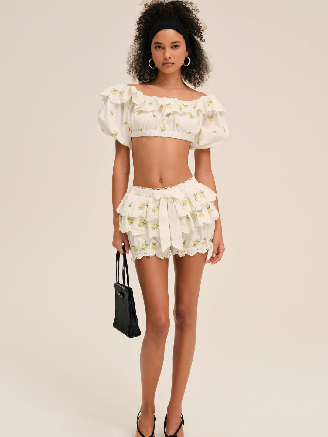 For Love and Lemons Lemon Spritz Crop Top - White