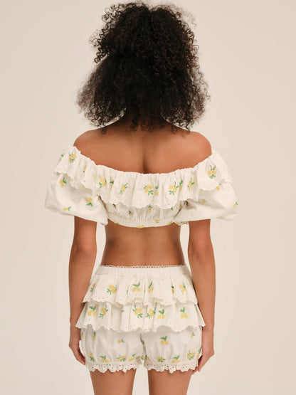 For Love and Lemons Lemon Spritz Crop Top - White