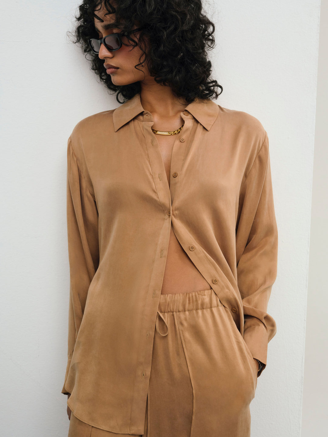 For Love and Lemons Clarabell Button Down Shirt - CAMEL