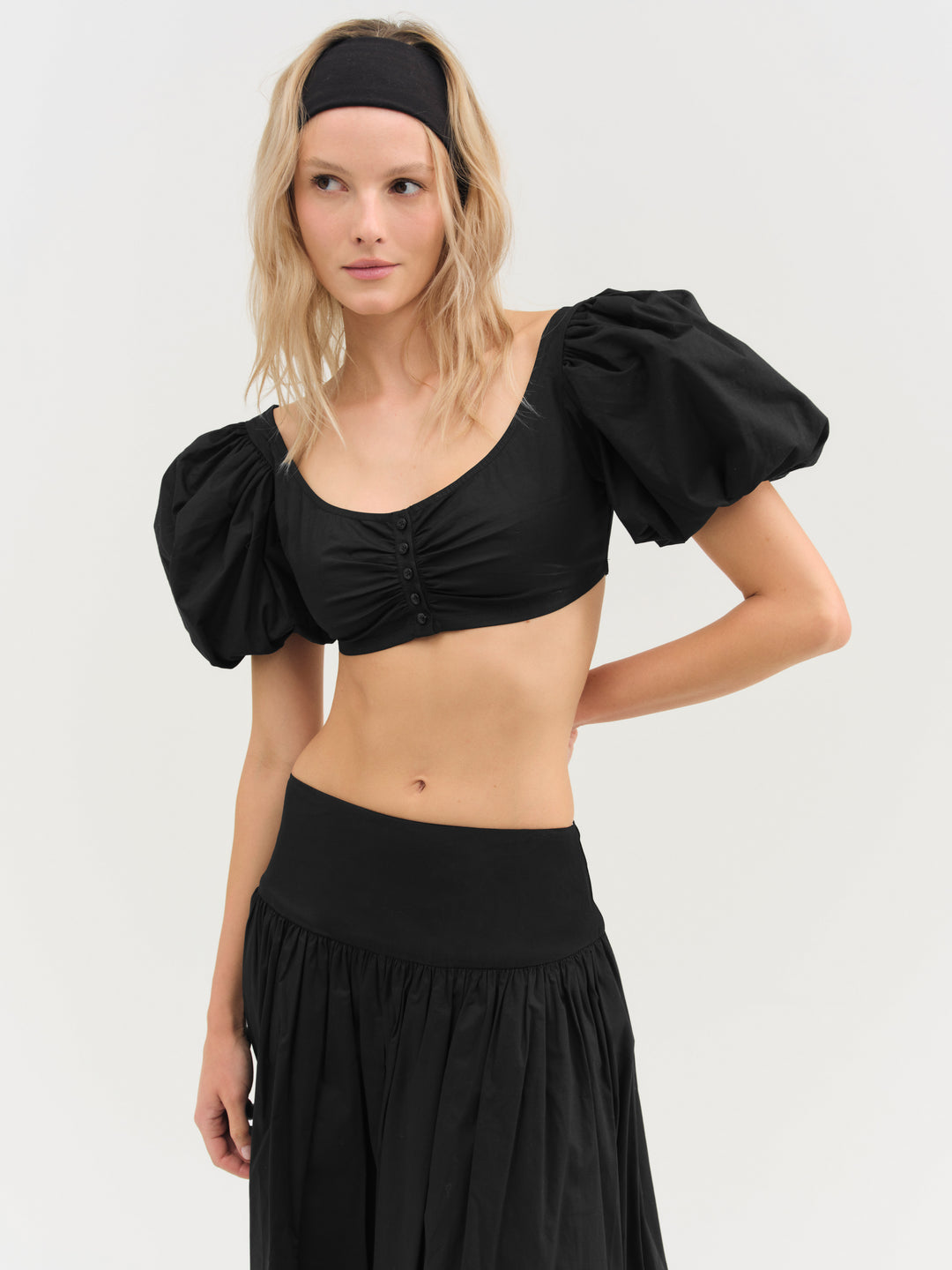 For Love and Lemons Helena Crop Poplin Top - Black
