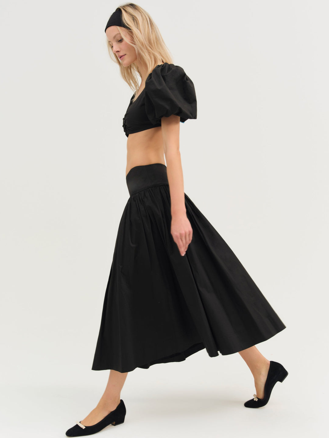 For Love and Lemons Helena Crop Poplin Top - Black