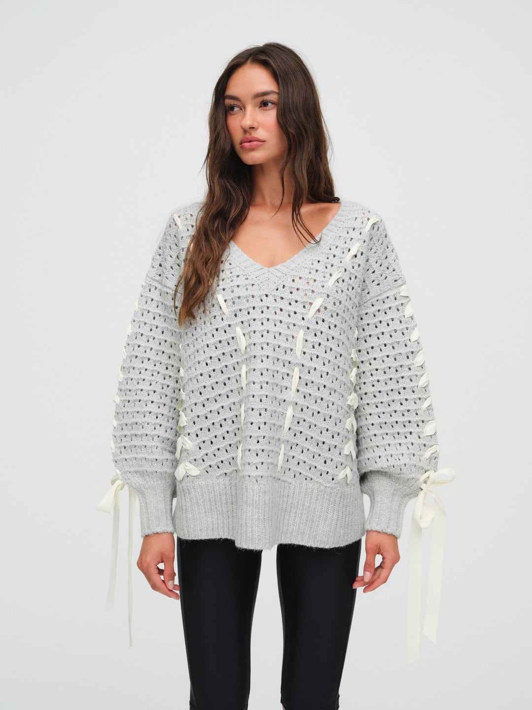For Love and Lemons Liberty V Neck Sweater - Grey