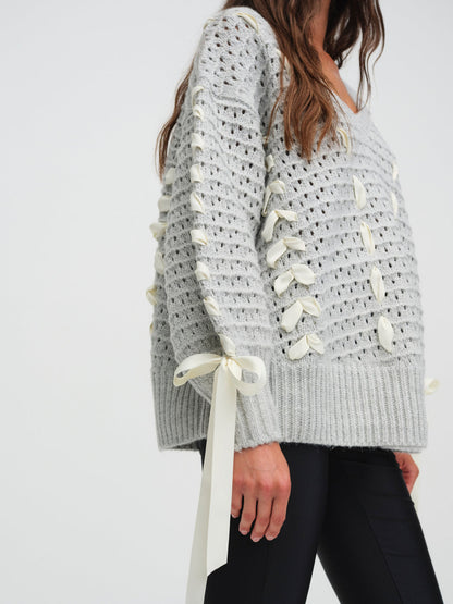 For Love and Lemons Liberty V Neck Sweater - Grey