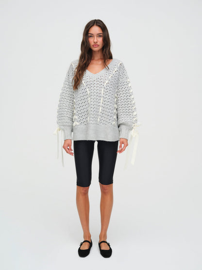 For Love and Lemons Liberty V Neck Sweater - Grey