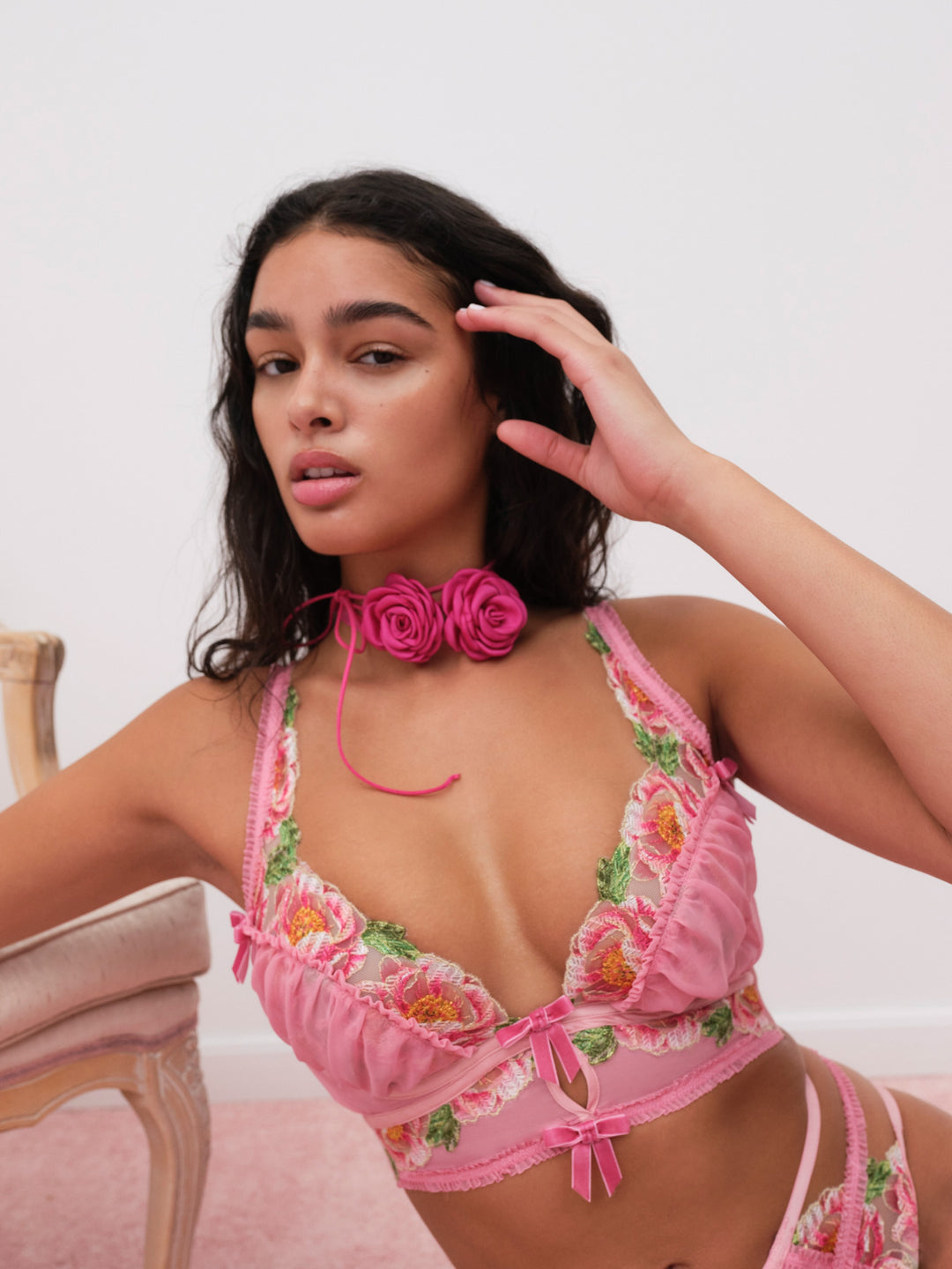 For Love and Lemons Needle Point Roses Bustier - Pink
