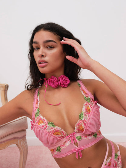 For Love and Lemons Needle Point Roses Bustier - Pink