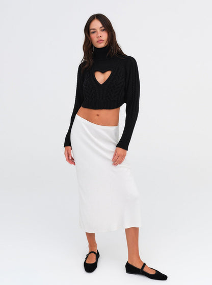 For Love and Lemons Vera Cropped Cut Out Sweater - Black