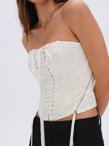 For Love and Lemons Lilibet Corset Top - White