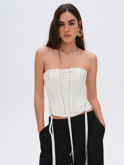 For Love and Lemons Lilibet Corset Top - White