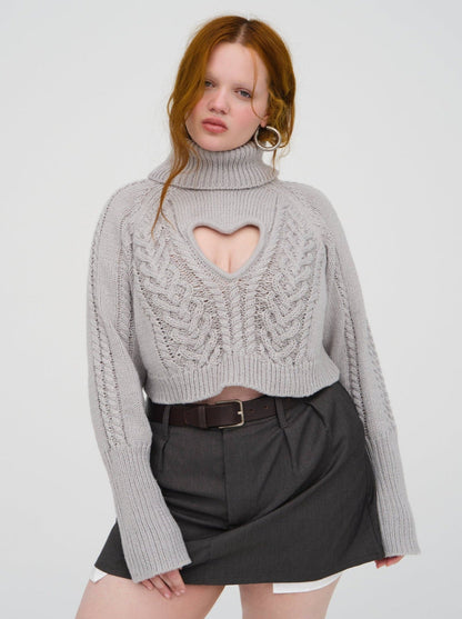 For Love and Lemons Vera Cropped Cut Out Sweater - Grey