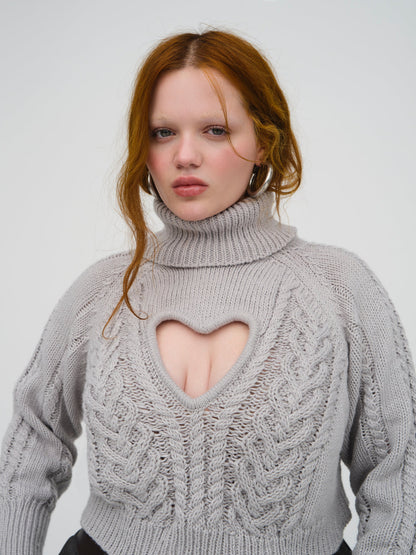 For Love and Lemons Vera Cropped Cut Out Sweater - Grey