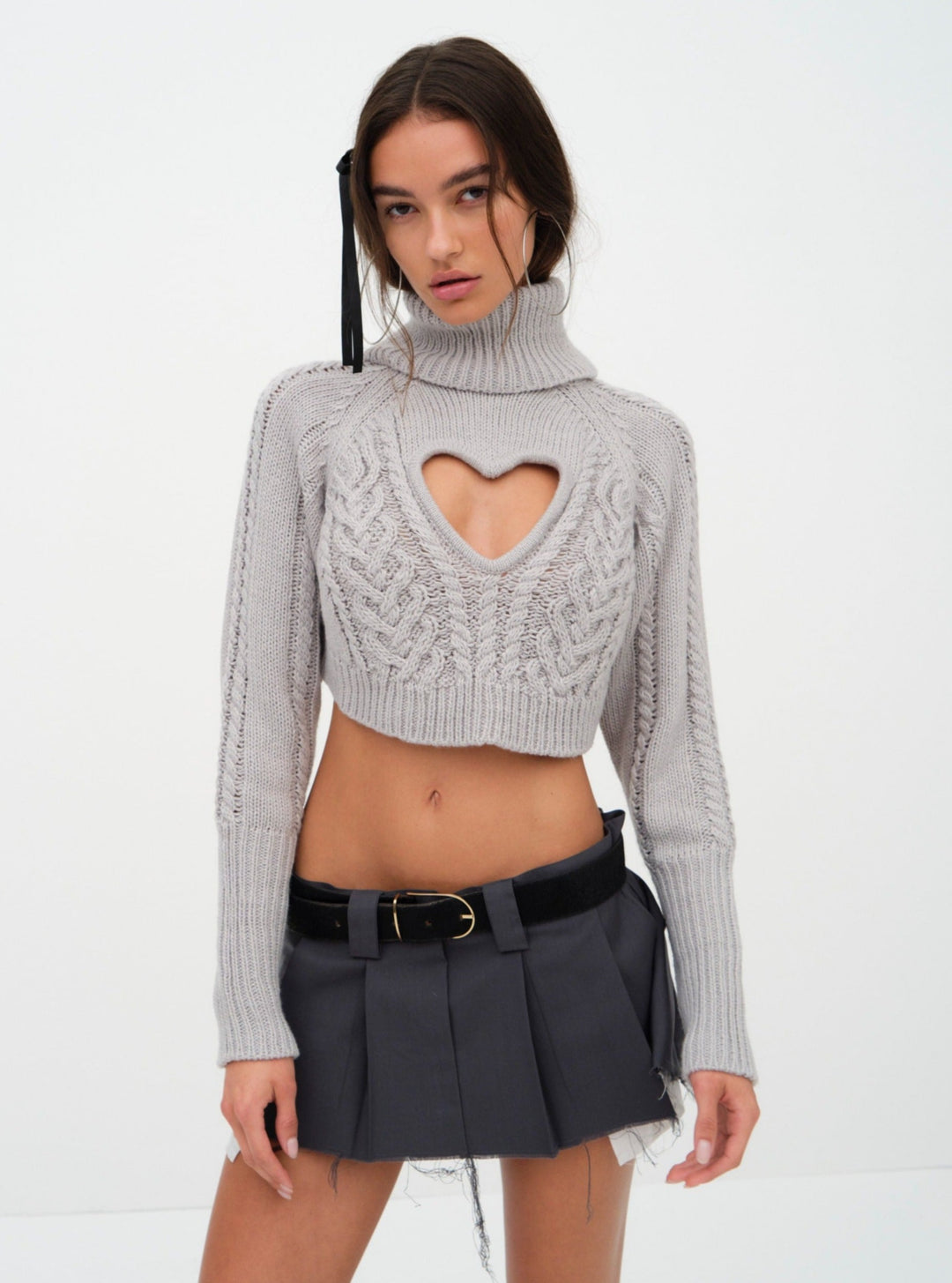 For Love and Lemons Vera Cropped Cut Out Sweater - Grey