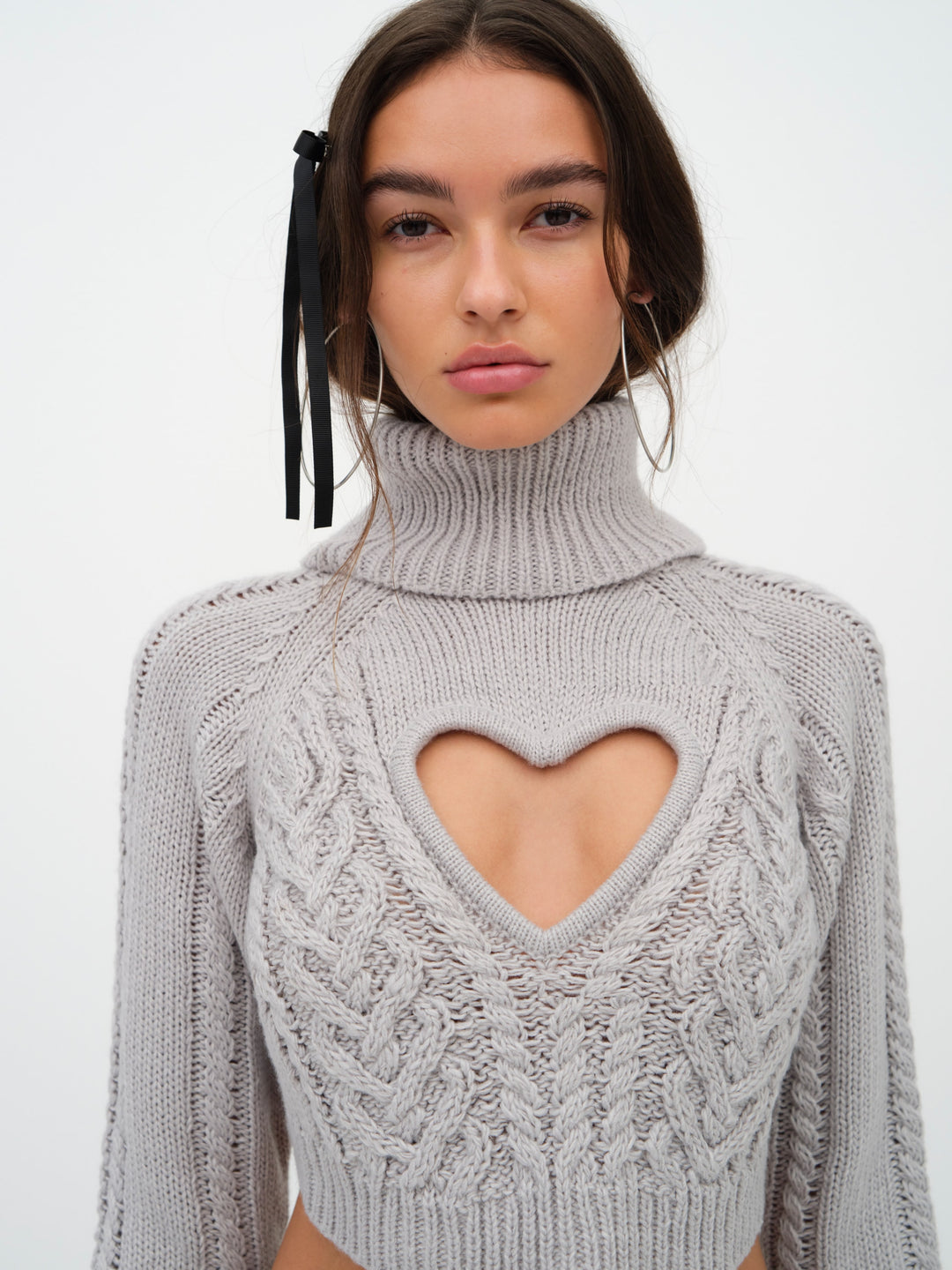 For Love and Lemons Vera Cropped Cut Out Sweater - Grey