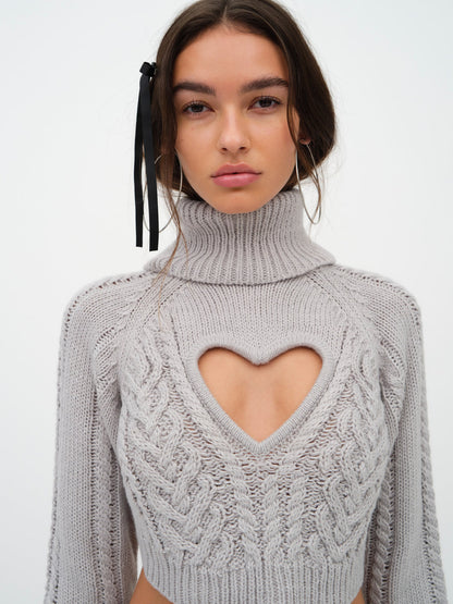 For Love and Lemons Vera Cropped Cut Out Sweater - Grey