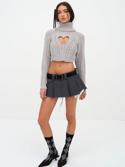 For Love and Lemons Vera Cropped Cut Out Sweater - Grey