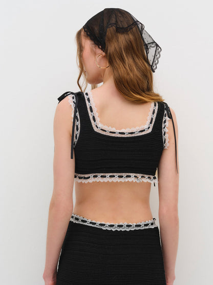 For Love and Lemons Mayfair Crochet Crop Top - Black