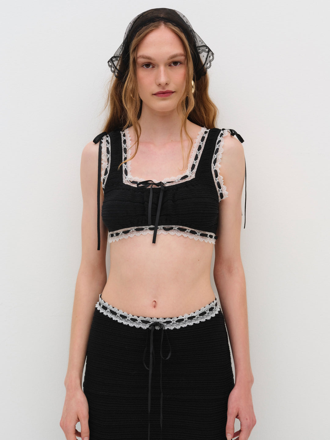 For Love and Lemons Mayfair Crochet Crop Top - Black