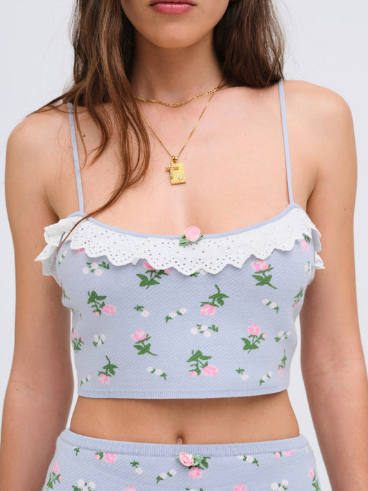 For Love and Lemons Amalia Knit Crop Top - Blue