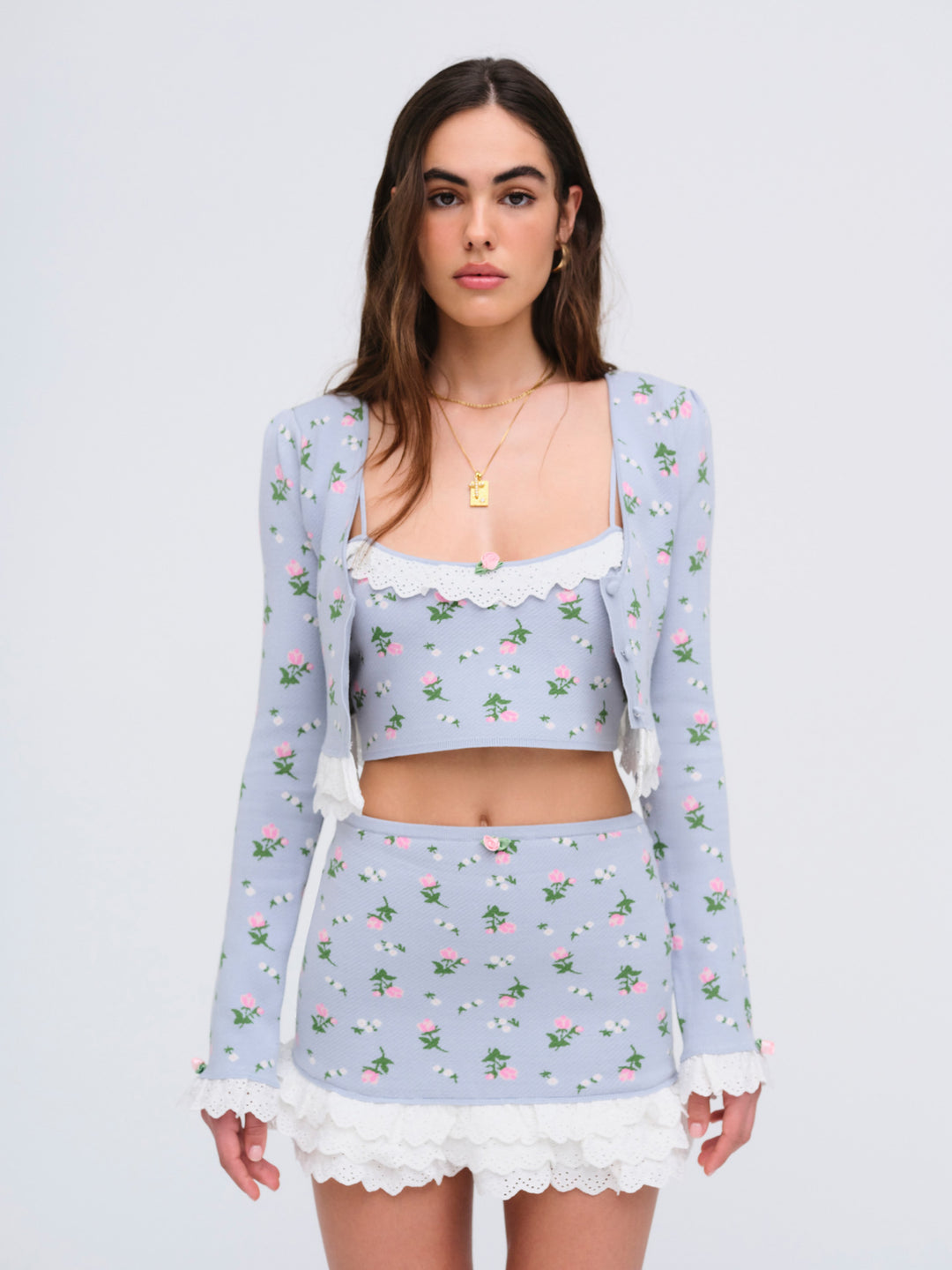 For Love and Lemons Amalia Knit Crop Top - Blue