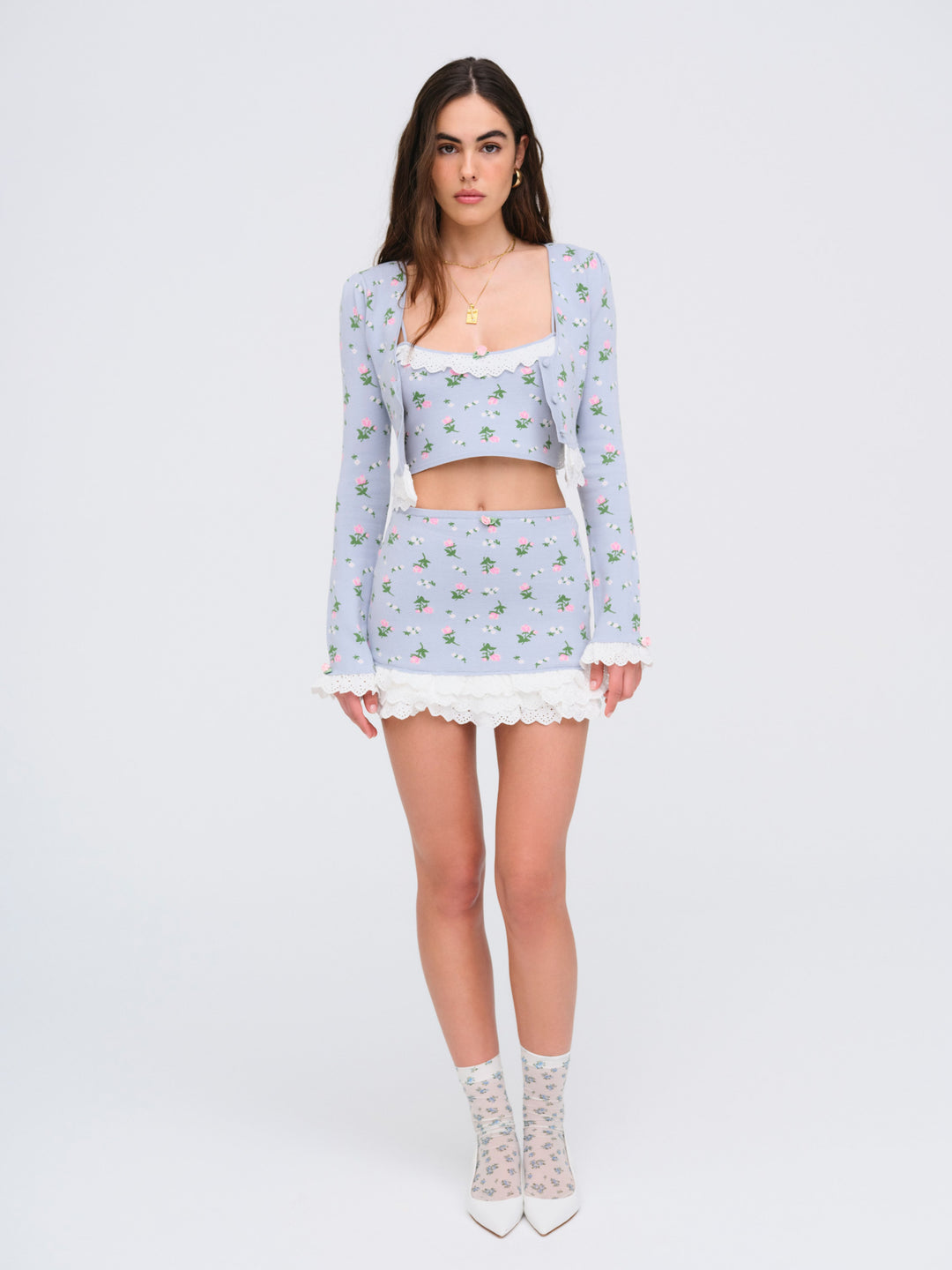 For Love and Lemons Amalia Knit Crop Top - Blue