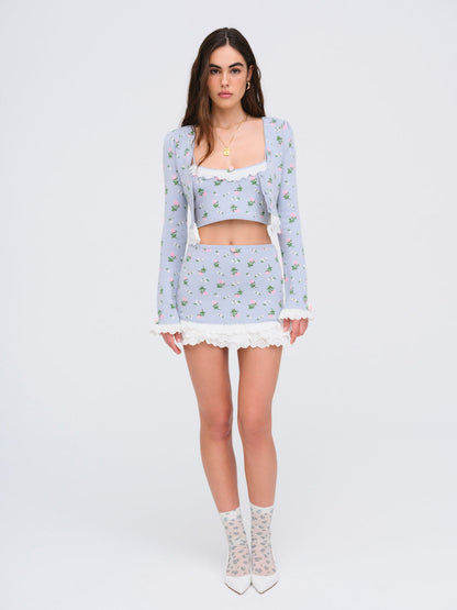 For Love and Lemons Amalia Knit Crop Top - Blue