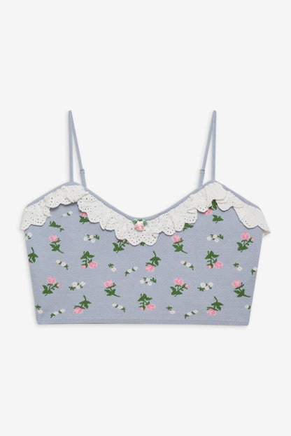 For Love and Lemons Amalia Knit Crop Top - Blue
