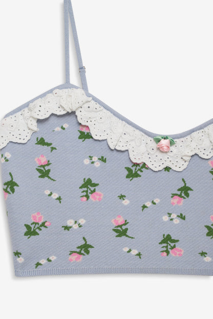 For Love and Lemons Amalia Knit Crop Top - Blue