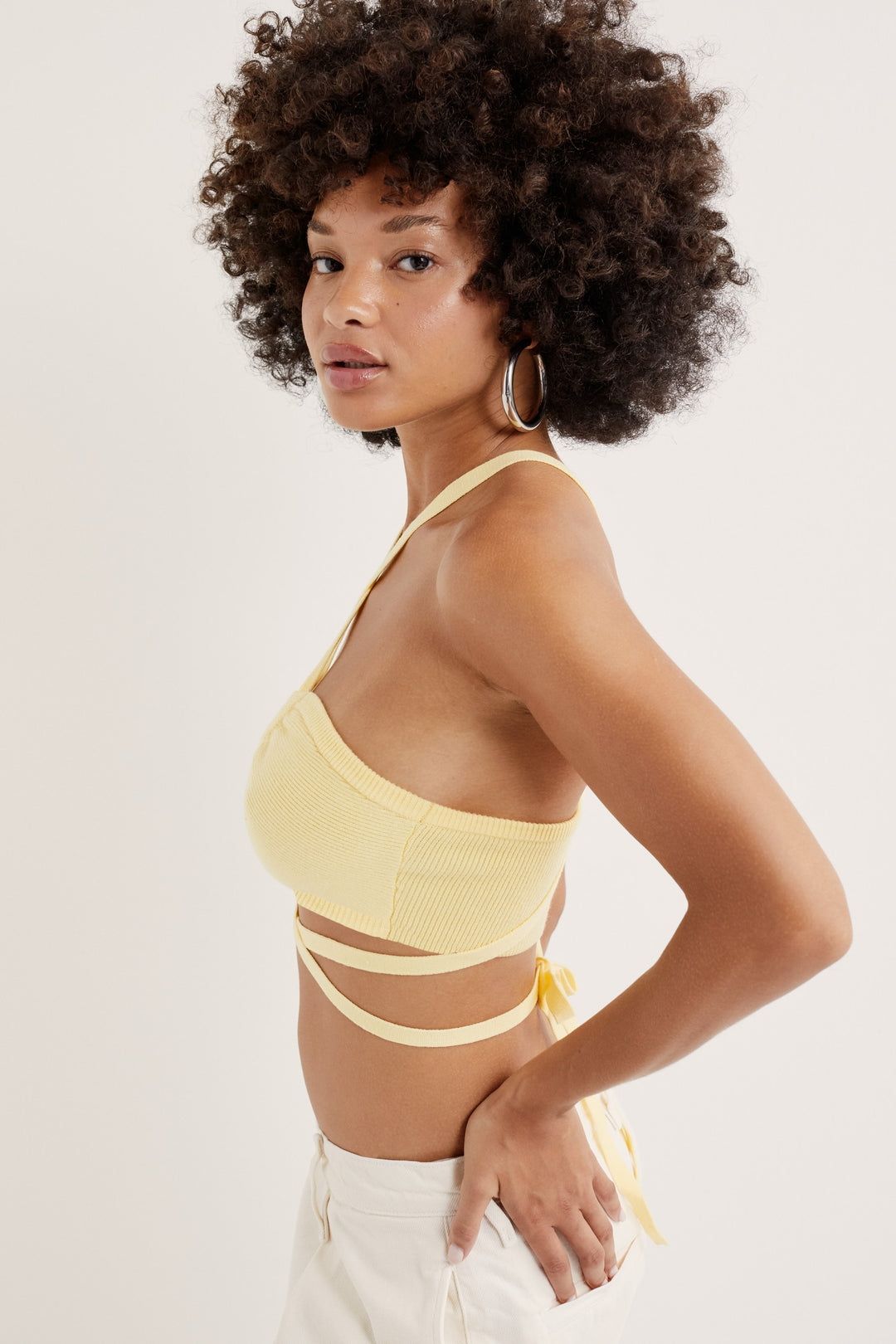 For Love and Lemons Jourdin Tie Crop Top - Yellow