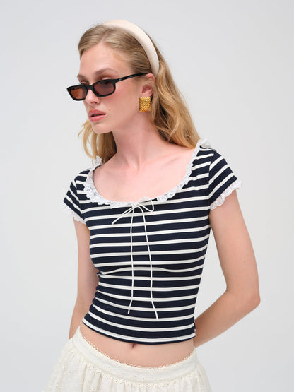 For Love and Lemons Suzette Stripe Top - Black