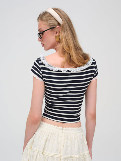 For Love and Lemons Suzette Stripe Top - Black