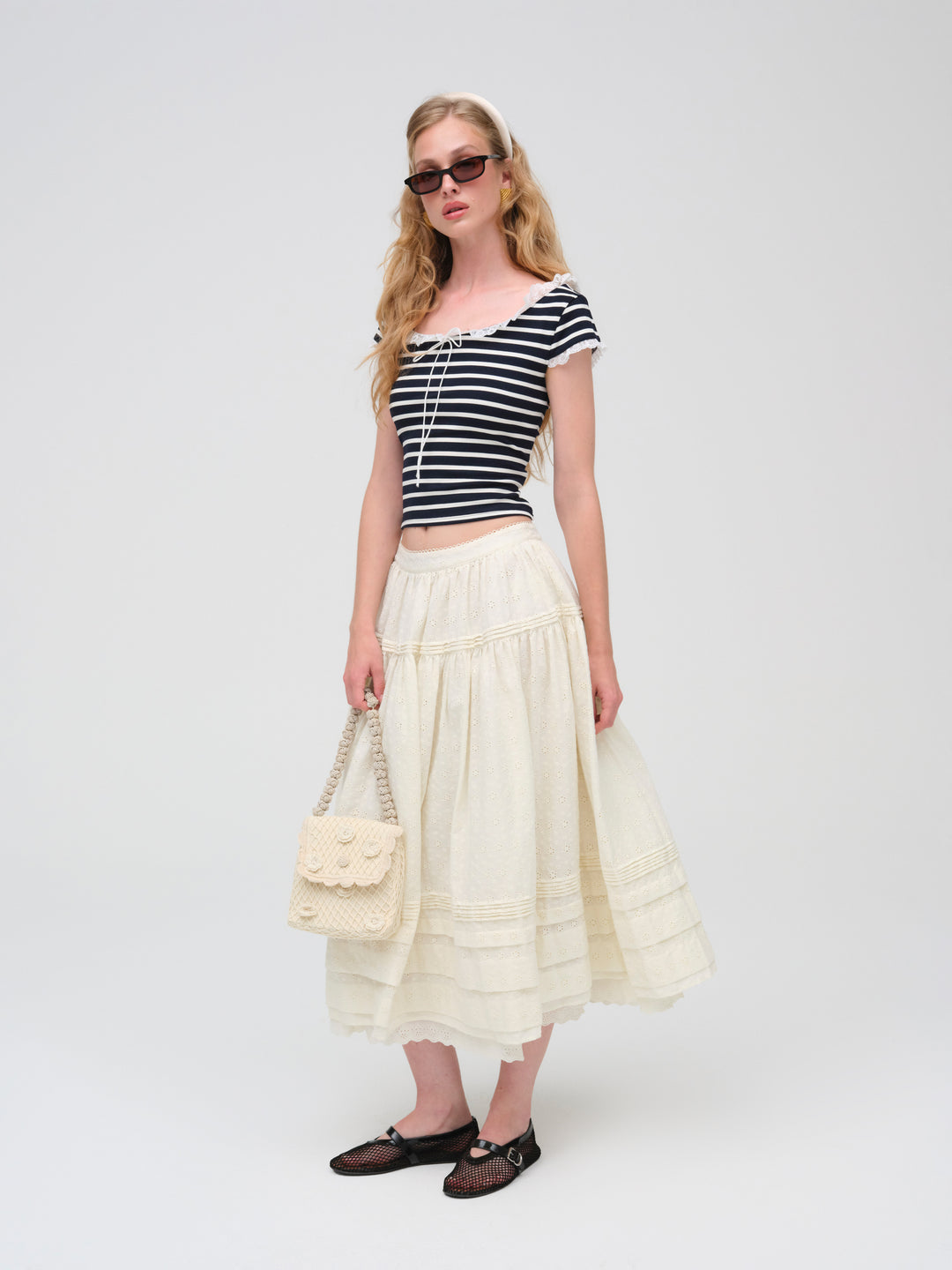 For Love and Lemons Suzette Stripe Top - Black