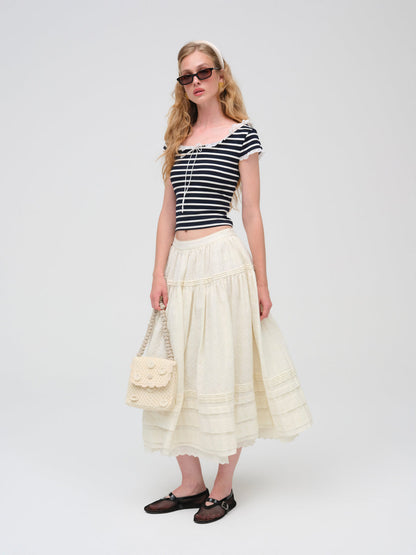 For Love and Lemons Suzette Stripe Top - Black