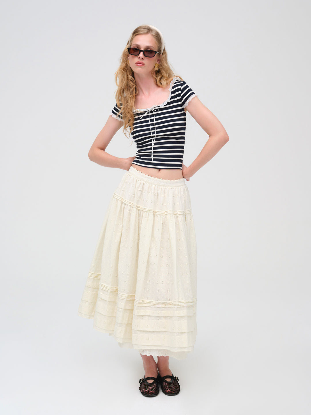 For Love and Lemons Suzette Stripe Top - Black