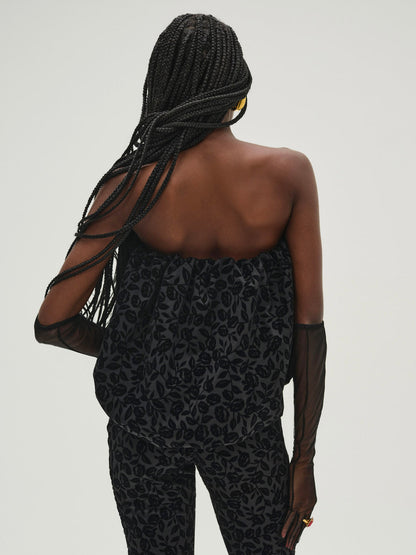 For Love and Lemons Midnight Velvet Bubble Top - Black