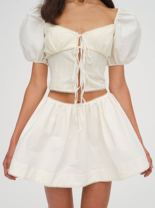 For Love and Lemons Billie Pointelle Top - Cream